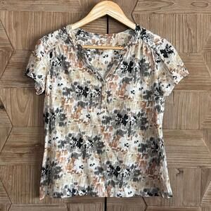 Amber Sun Womens Beige Multi Color Short Sleeve Top Size S Casual